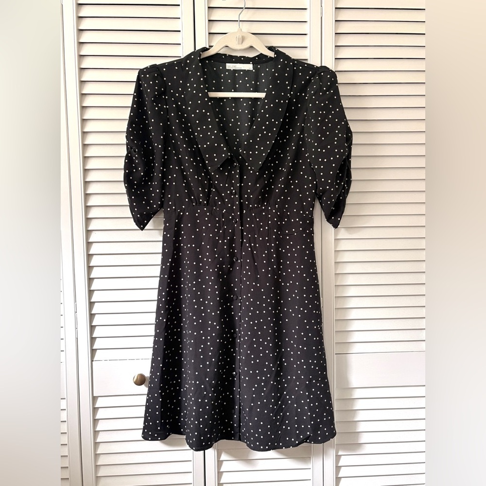 Oak + Fort Black Polka Dot Short Sleeve Dress